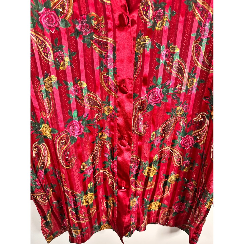 Victoria's Secret Pajama Top Women Medium burgundy Floral Vintage Gold Label - Picture 2 of 6